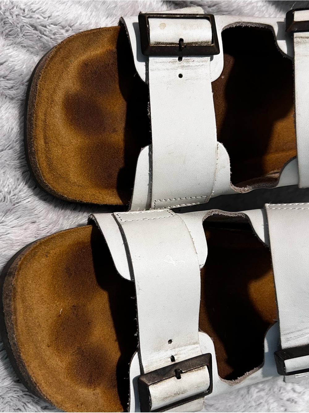Fly London White Double Buckle Slide leather Sandals